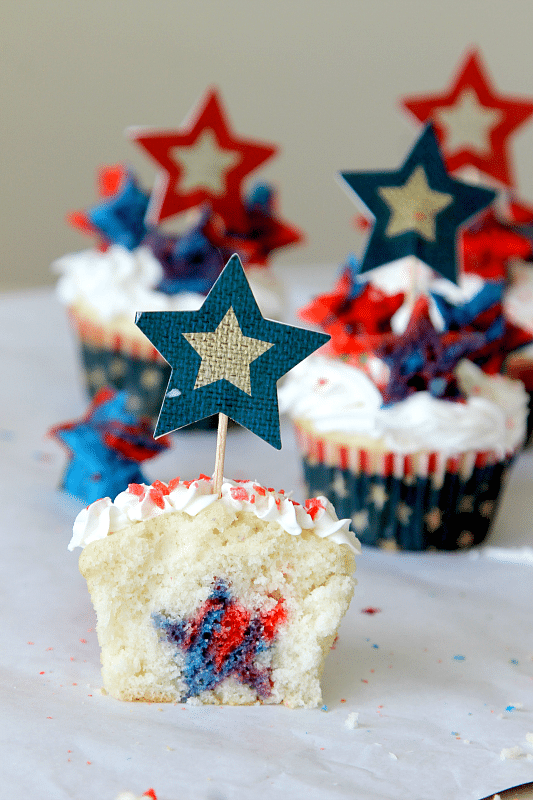 Firecracker Surprise inside cupcakes with poprock "firecrackers" 