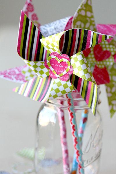 DIY Pencil Topper Pinwheels, add a "You Blow me Away" note and it becomes a great no candy valentine handout!