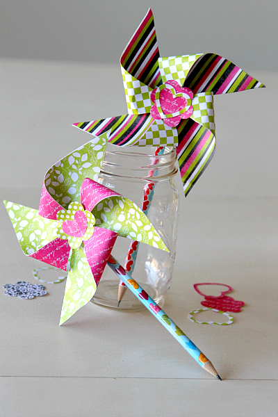 DIY Pencil Topper Pinwheels, add a "You Blow me Away" note and it becomes a great no candy valentine handout!