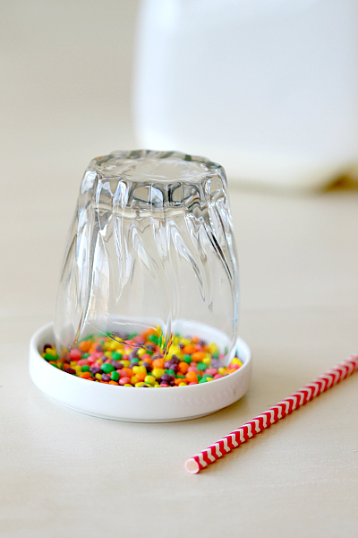 Birthday Drink! Line your glasses with Karo syrup to help candies stick to rim of glass and dip in favorite light weight candy