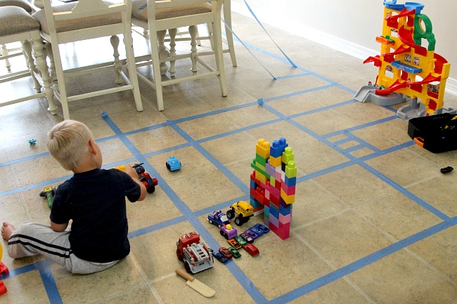 Create a tape interstate with painters tape for hours of fun 