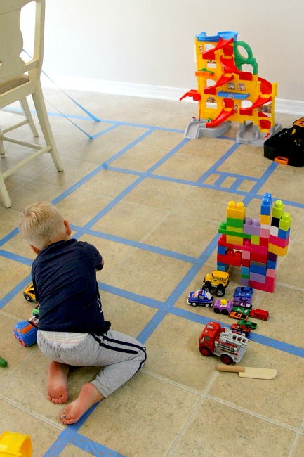 Create a tape interstate with painters tape for hours of fun 