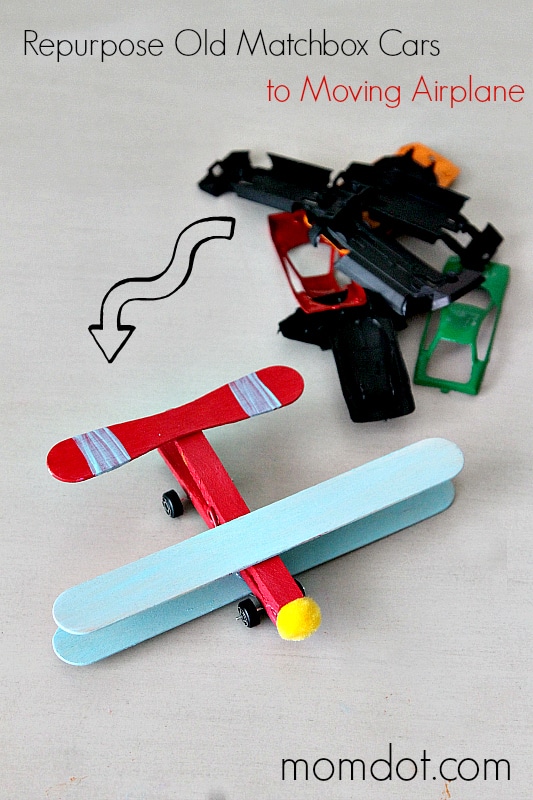 Repurpose old Matchbox cars not Moving Airplane (using clothespins and Popsicle sticks!) , more at www.momdot.com
