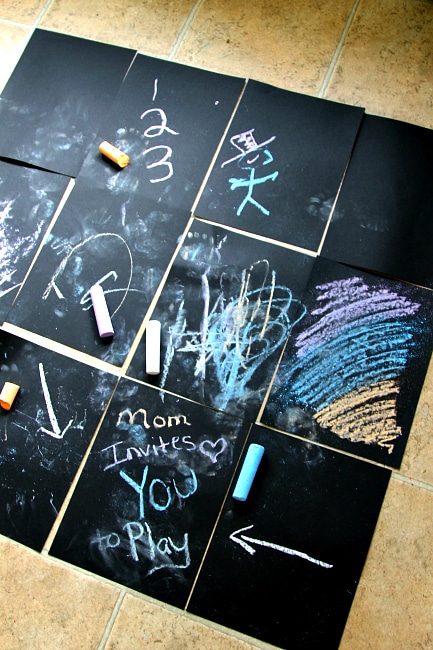 Create an Indoor Sidewalk to Chalk on, easy for kids of all ages and hours of fun! more at www.momdot.com