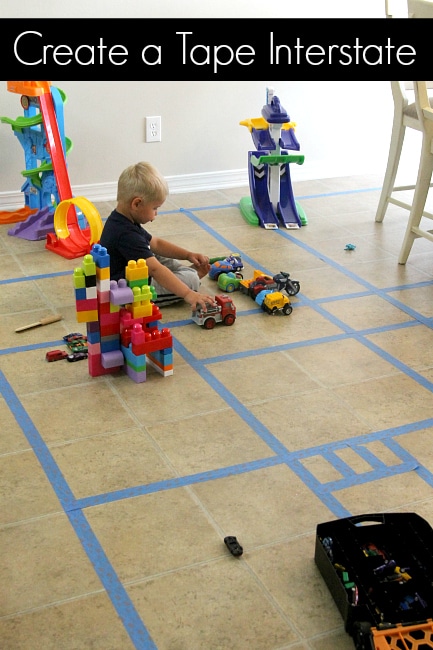 Create a tape interstate with painters tape for hours of fun 