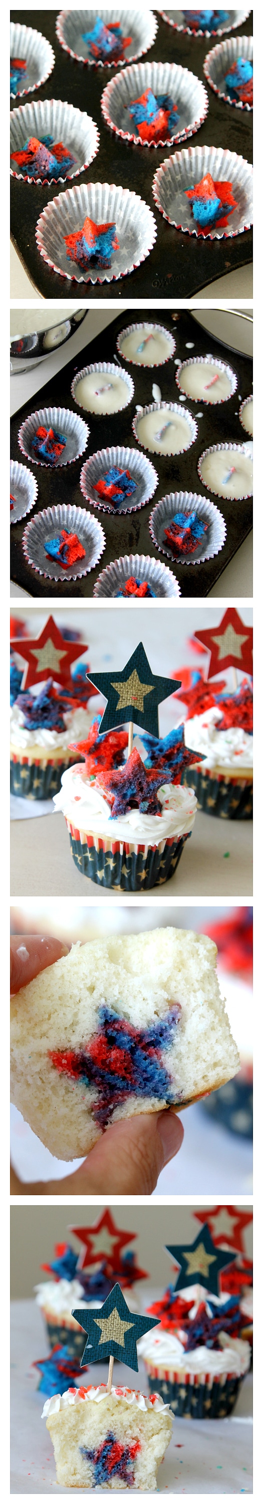 Firecracker Surprise inside cupcakes with poprock "firecrackers" 
