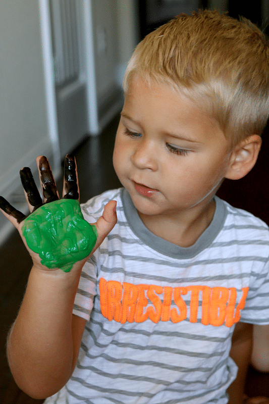 Halloween Frankenstein Handprint Craft for Cards, Bags, and more! Toddler and Preschool DIY Painting Fun