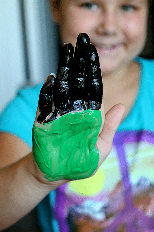 Halloween Frankenstein Handprint Craft for Cards, Bags, and more! Toddler and Preschool DIY Painting Fun