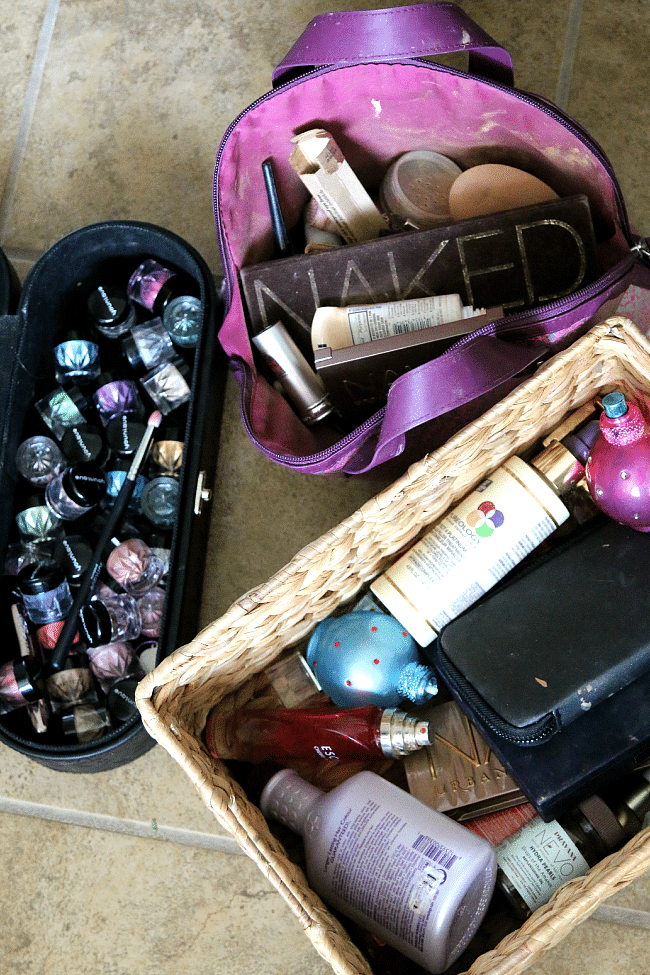 Messy makeup before Acrylic Makeup Organizers, see before and after here