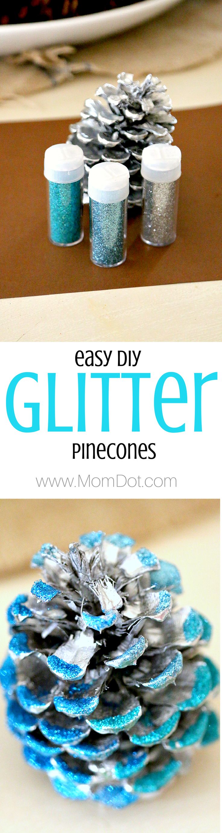 Glitter Pinecone DIY, how to take a regular pinecone and make it look like store bought decor- for half the cost! tutorial and inspiration