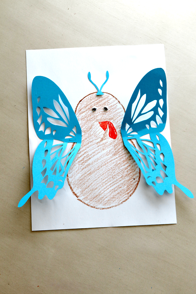 Turkey in Disguise dressed as a blue butterfly.