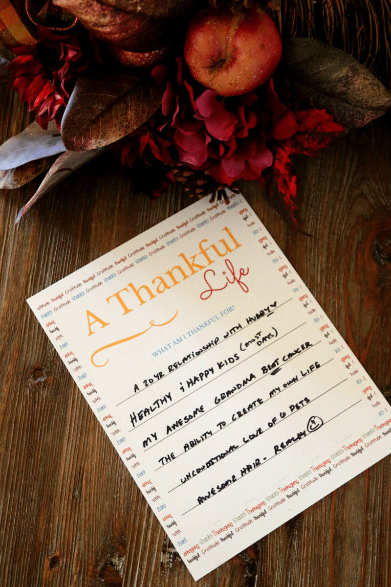 I am thankful for free printable that is filled out with things to be thankful for this year.