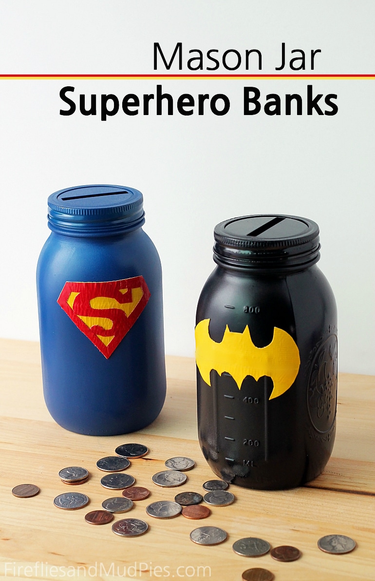 Super Hero Mason Jar Piggy Bank