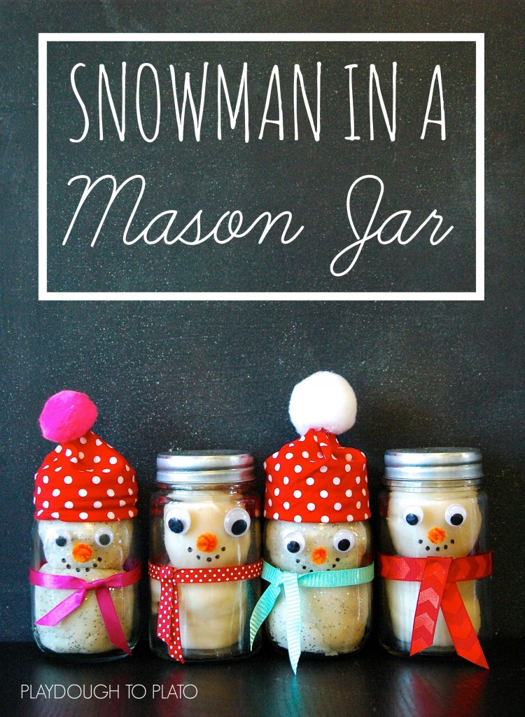 Playdough snowman in a mason jar