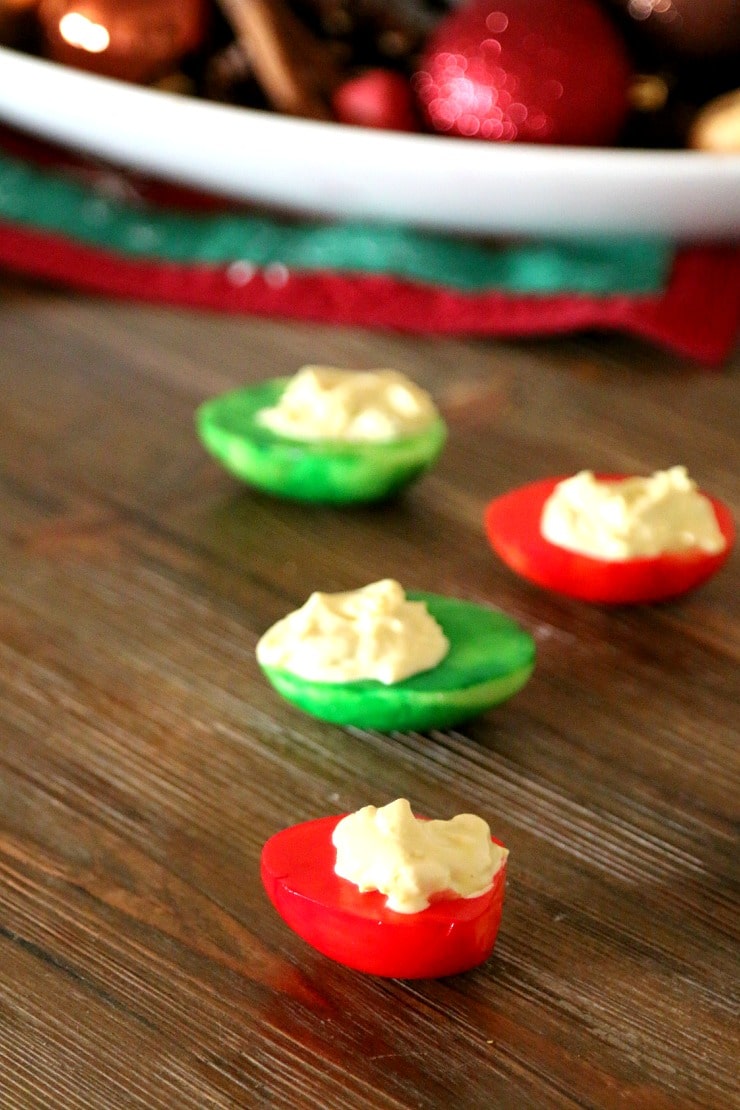 Christmas Eggs: Beautiful the Holiday Table with Red and Green Dyed Deviled eggs