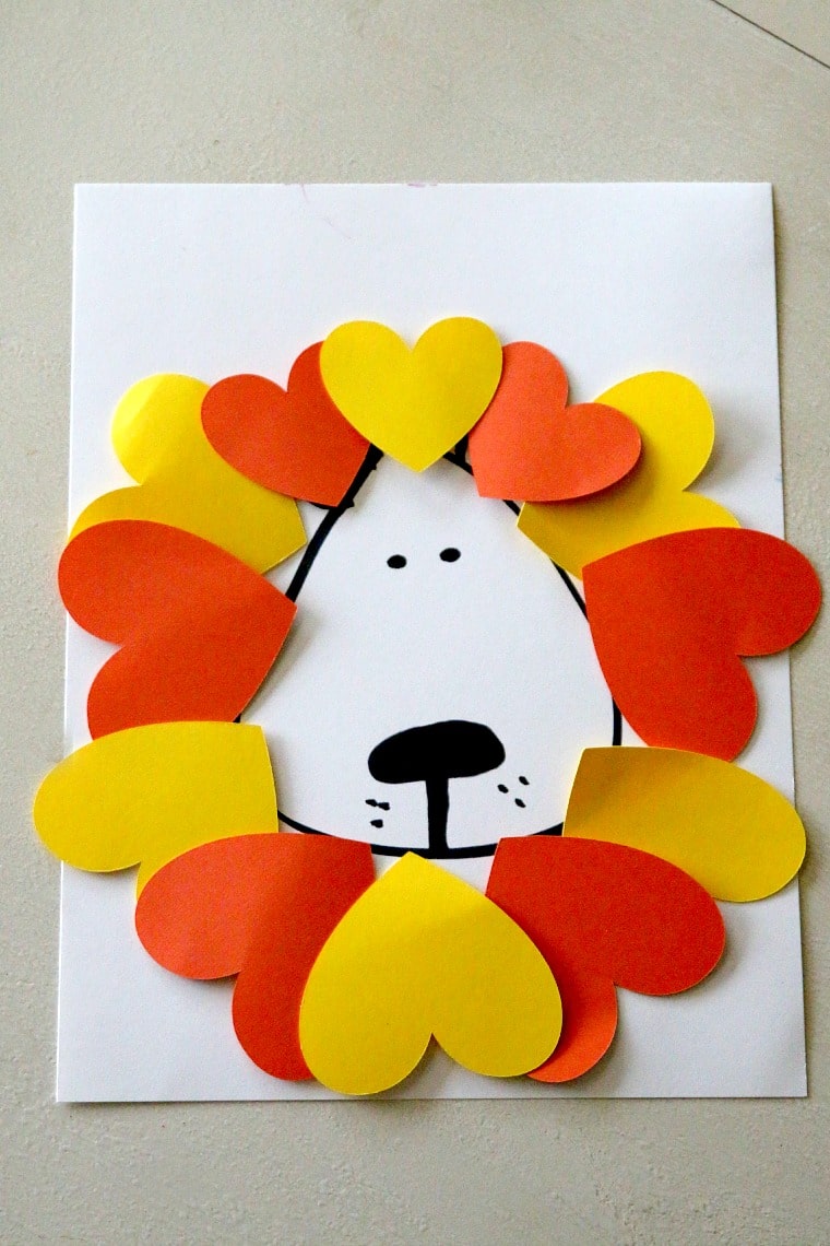 lion valentines day craft for kids, including free printable lion face and more