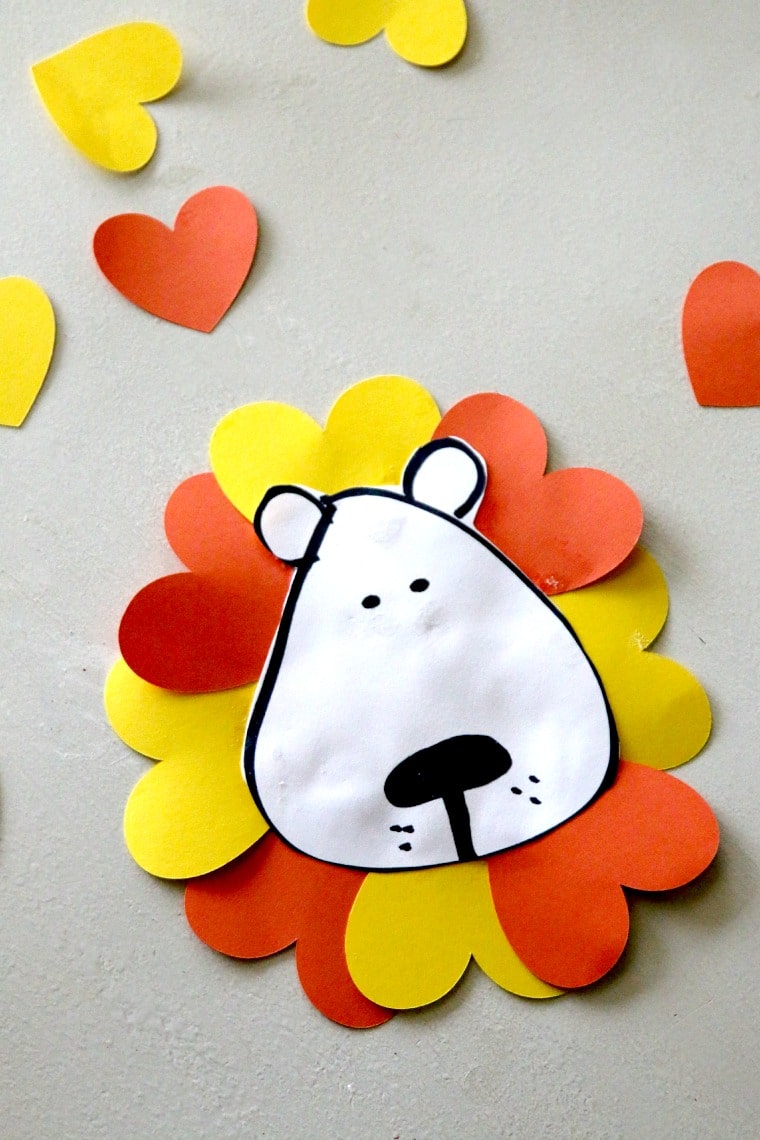 lion valentines day craft for kids, including free printable lion face and more