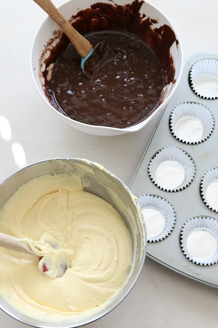 Brownie Bottom, Vanilla top- perfect recipe to balance a cupcake and brownie, you wont be able to put this one down recipe