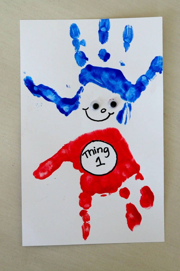 Dr Suess Inspired Thing 1 and Thing 2 Handprint Art