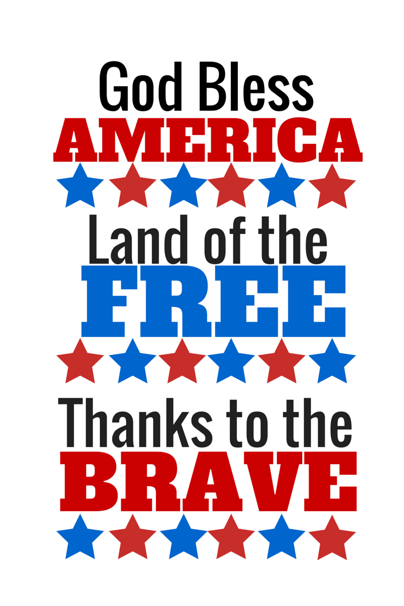 Fourth of July printable God Bless America Land of the Free