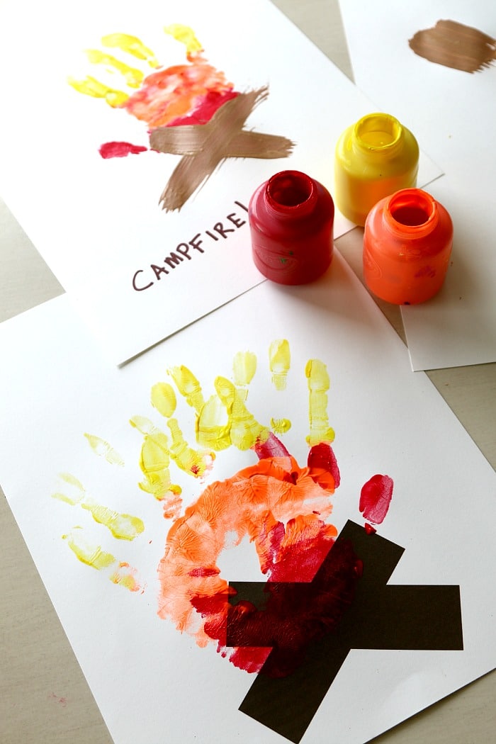 Campfire Handprint Art perfect for Preschoolers, summer and 4th of July handprint fun -Free Printable