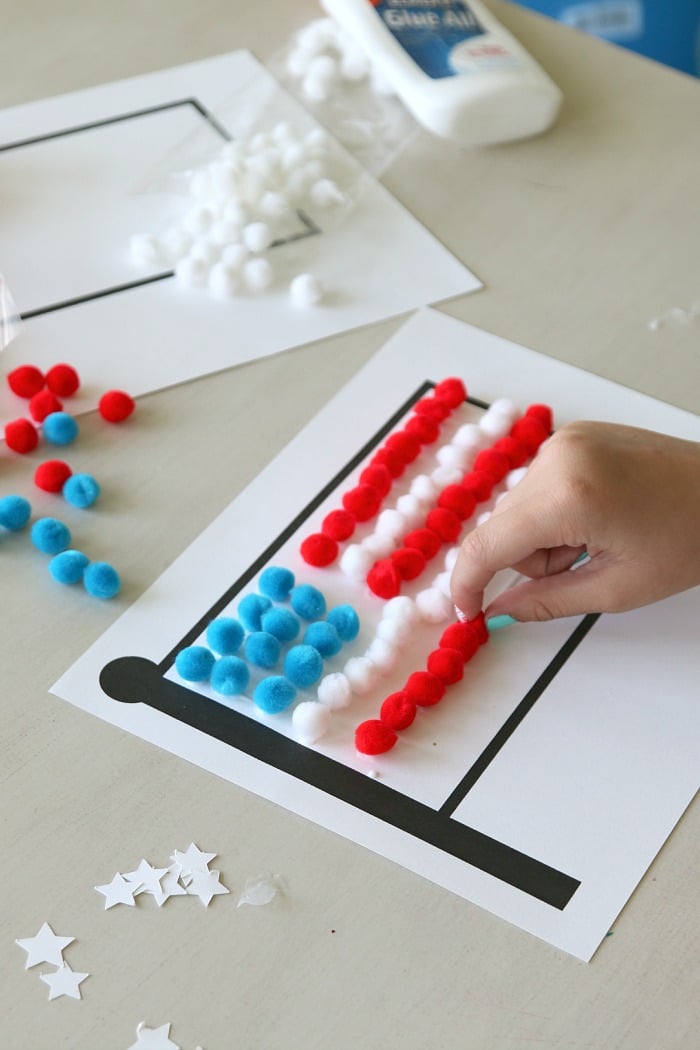 Pom Pom American Flag Craft for Kids with FREE Flag Printable!