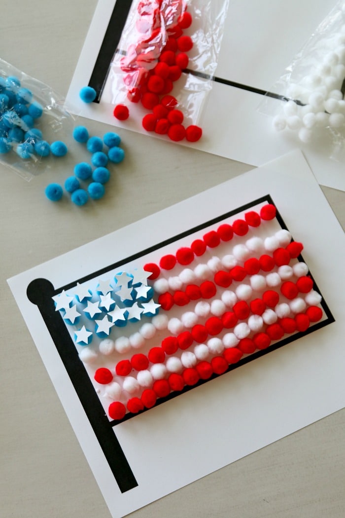 Pom Pom American Flag Craft for Kids with FREE Flag Printable!