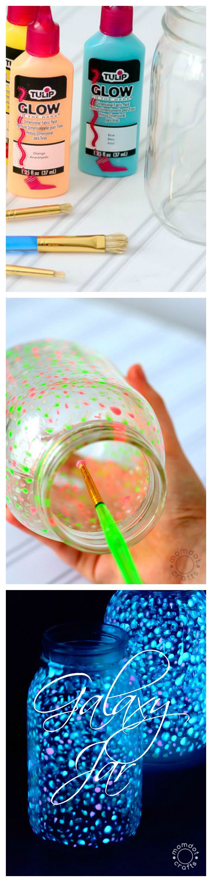 DIY Galaxy Jar, hold the whole galaxy in your hands with this easy craft that will totally capture your kids imagination and wonder. Great for late nights, story times, camping and summer fun!