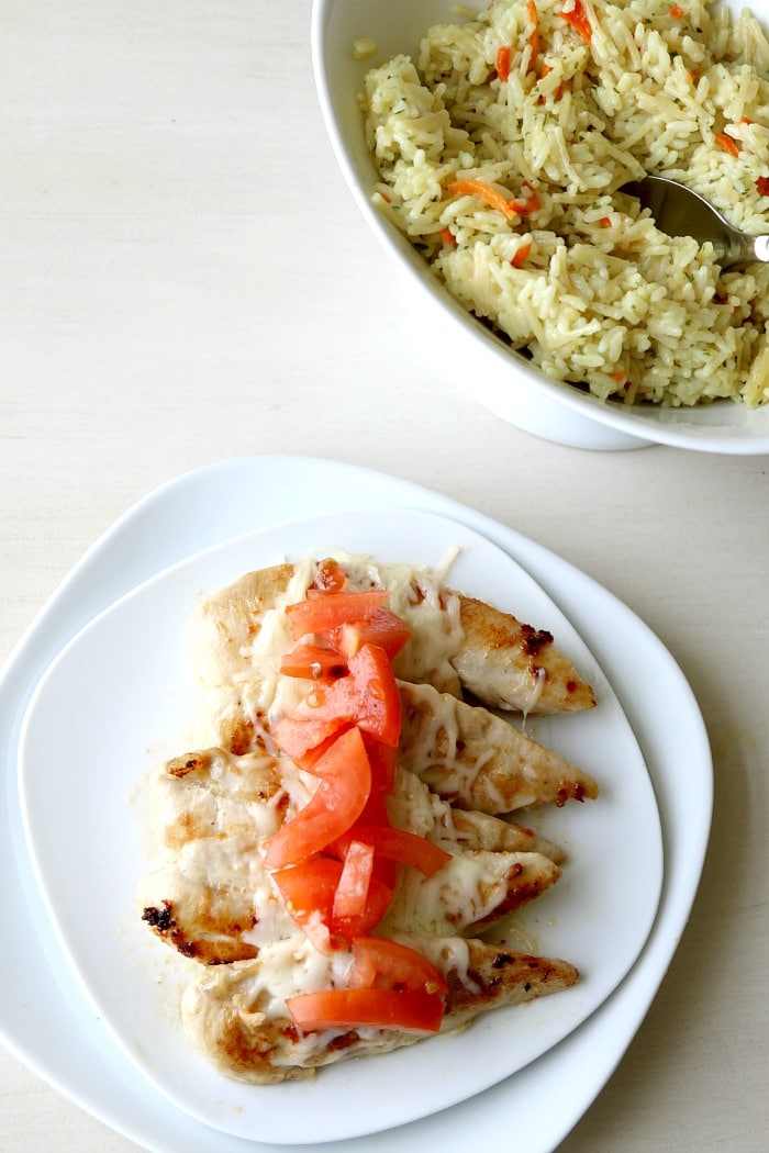 Easy Bruschetta Chicken and Rice, super filling and under 20 minute cook time