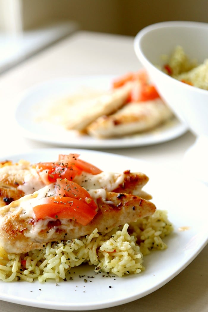 Easy Bruschetta Chicken and Rice, super filling and under 20 minute cook time