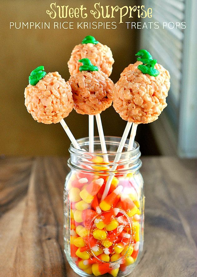 Sweet Surprise Pumpkin Rice-Krispies Treats Pops for Halloween