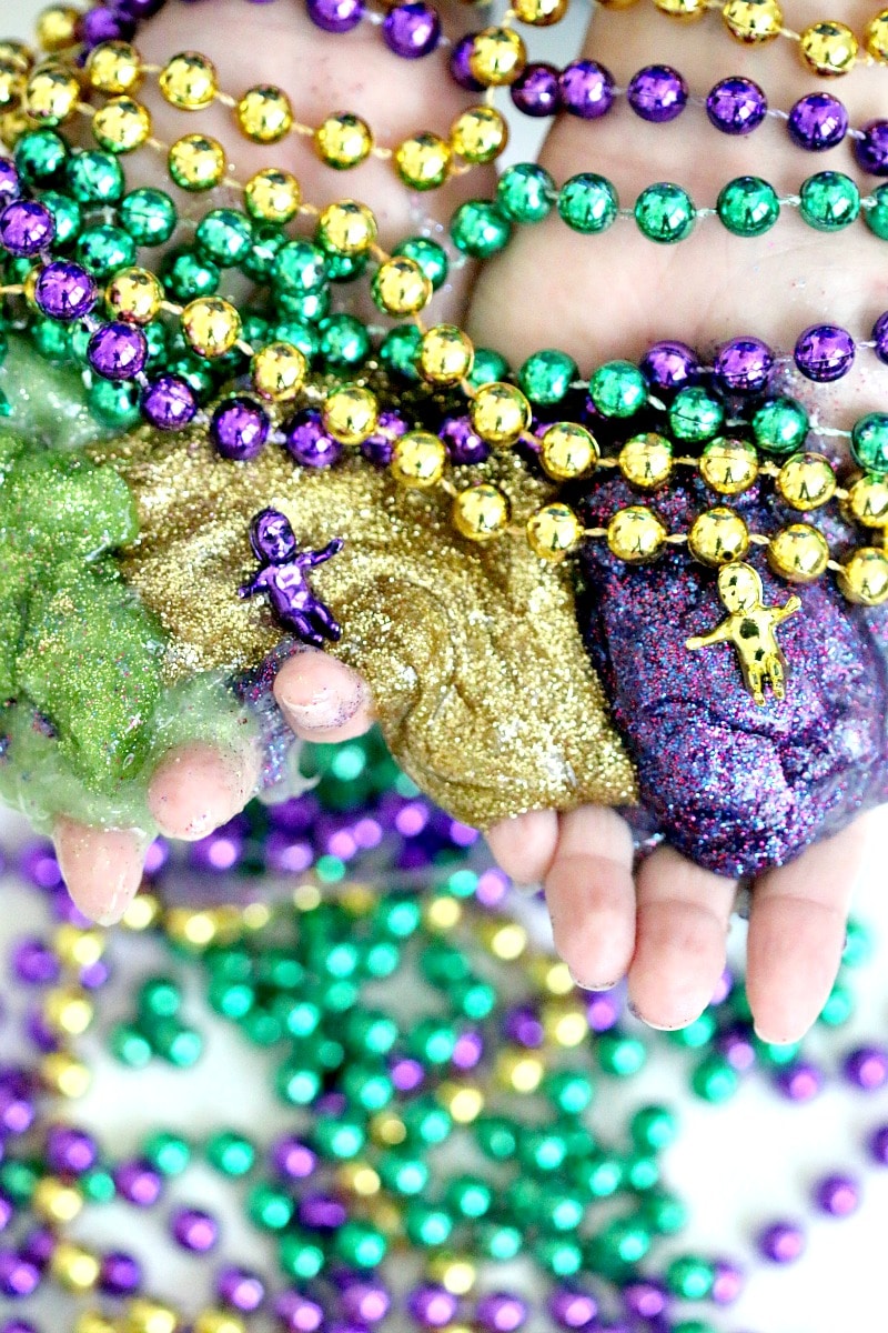 How to make Mardi Gras Slime : whether you celebrate mardi gras or not, get in the spirit of this fun Southern holiday by creating sensory green, gold, and purple slime