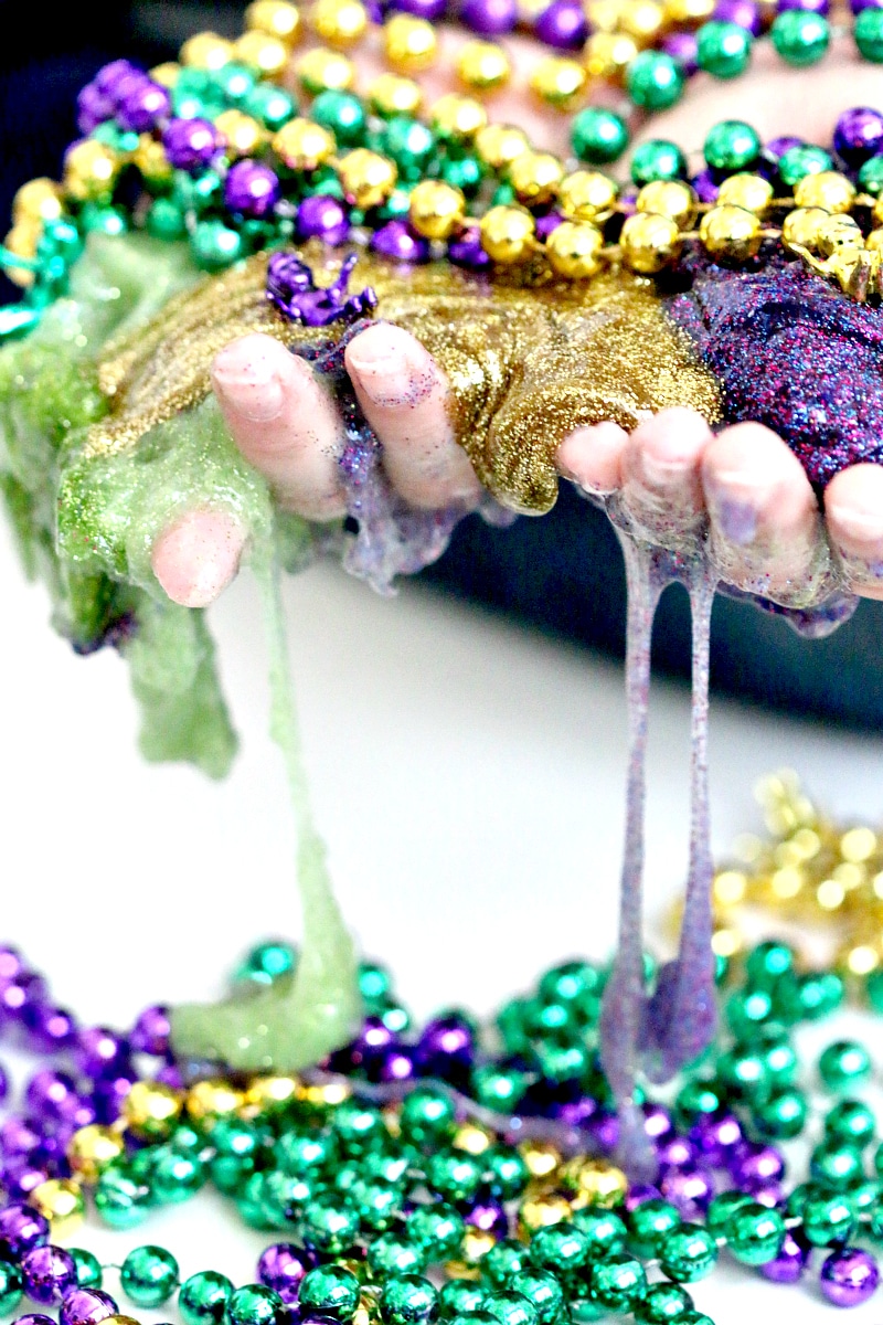 How to make Mardi Gras Slime : whether you celebrate mardi gras or not, get in the spirit of this fun Southern holiday by creating sensory green, gold, and purple slime