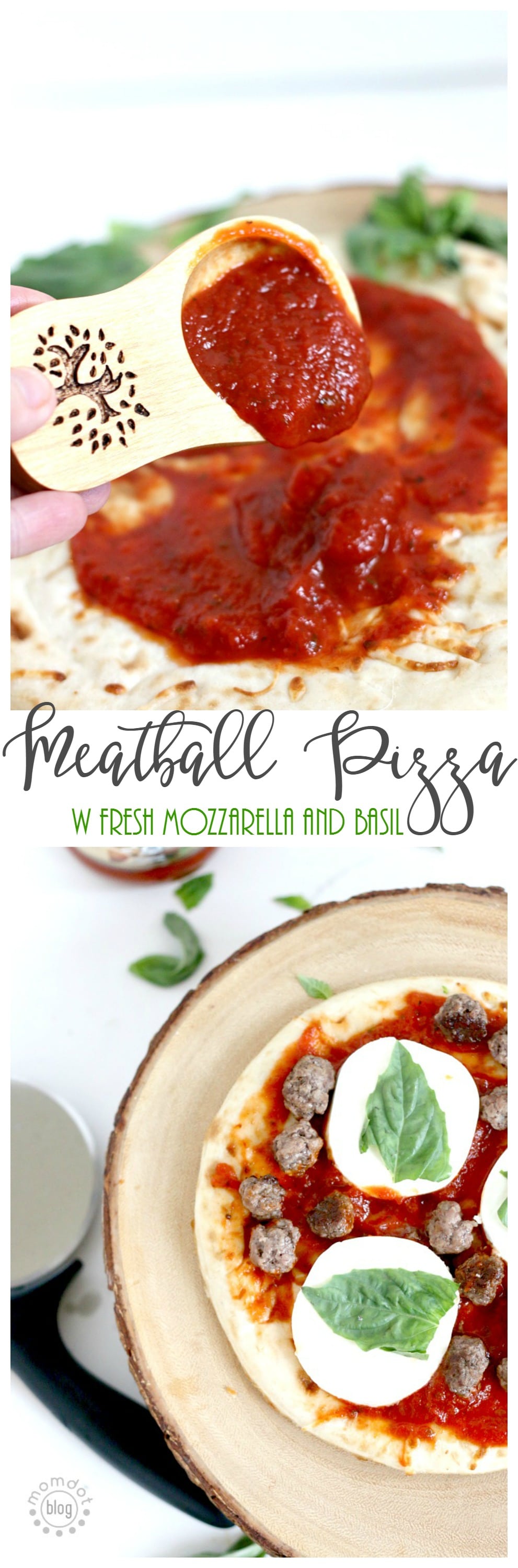 Meatball Pizza with Fresh Mozzarella and basil for a delicious super bowl recipe that everyone will love