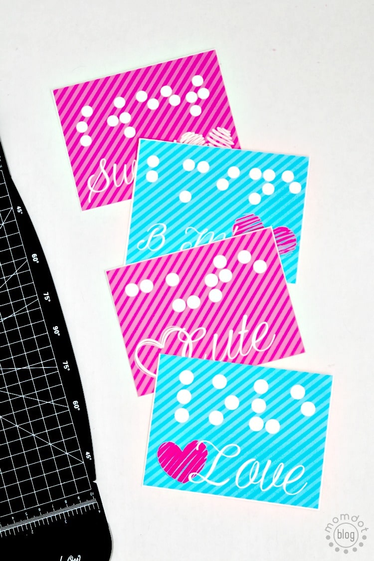 Braille Valentines: Free Printable to create Braille Valentines with a simple candy dot peel recipe, pass out to children that may feel left out this season due to sight