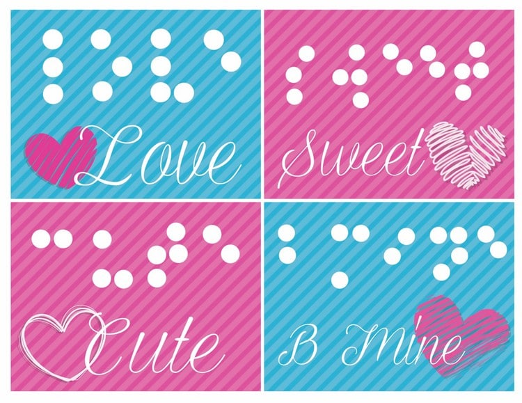 Braille Valentines: Free Printable to create Braille Valentines with a simple candy dot peel recipe, pass out to children that may feel left out this season due to sight