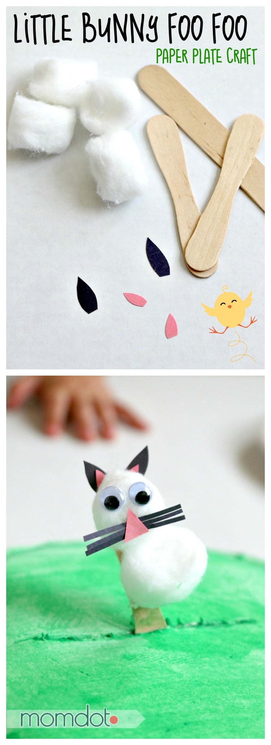 Paper plate craft: Little Bunny Foo Foo stick puppet, walks across his paper plate forest