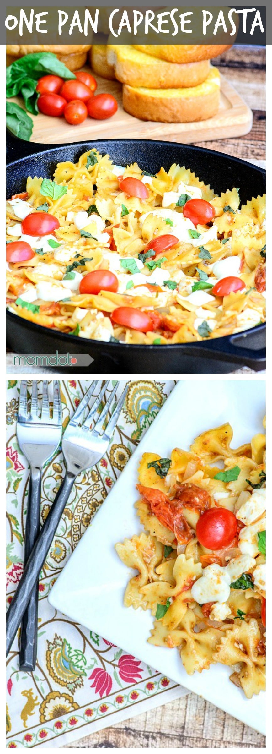 One Pan Caprese pasta (No Draining!) , enjoy delicious fresh basil, mozzerella, and tomatoes in this meal that is perfect for dinner or lunch and provides incredible left overs
