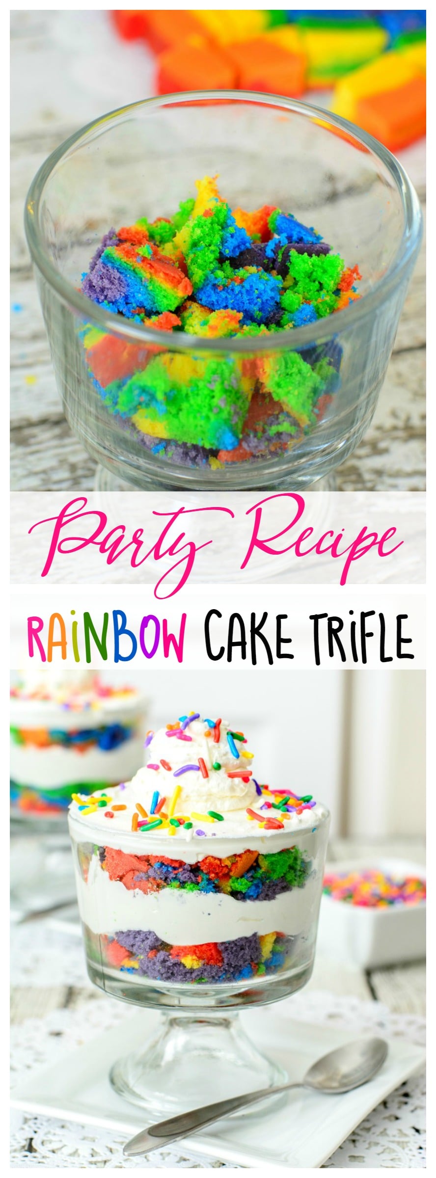 Rainbow Cake Trifle Recipe: Gorgeous and delicious way to celebrate with this layered Rainbow Trifle cake, beautiful display and even more fun to eat