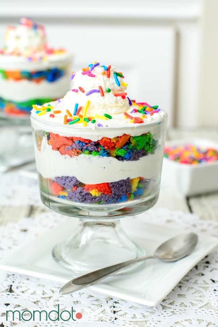Rainbow Cake Trifle Recipe: Gorgeous and delicious way to celebrate with this layered Rainbow Trifle cake, beautiful display and even more fun to eat