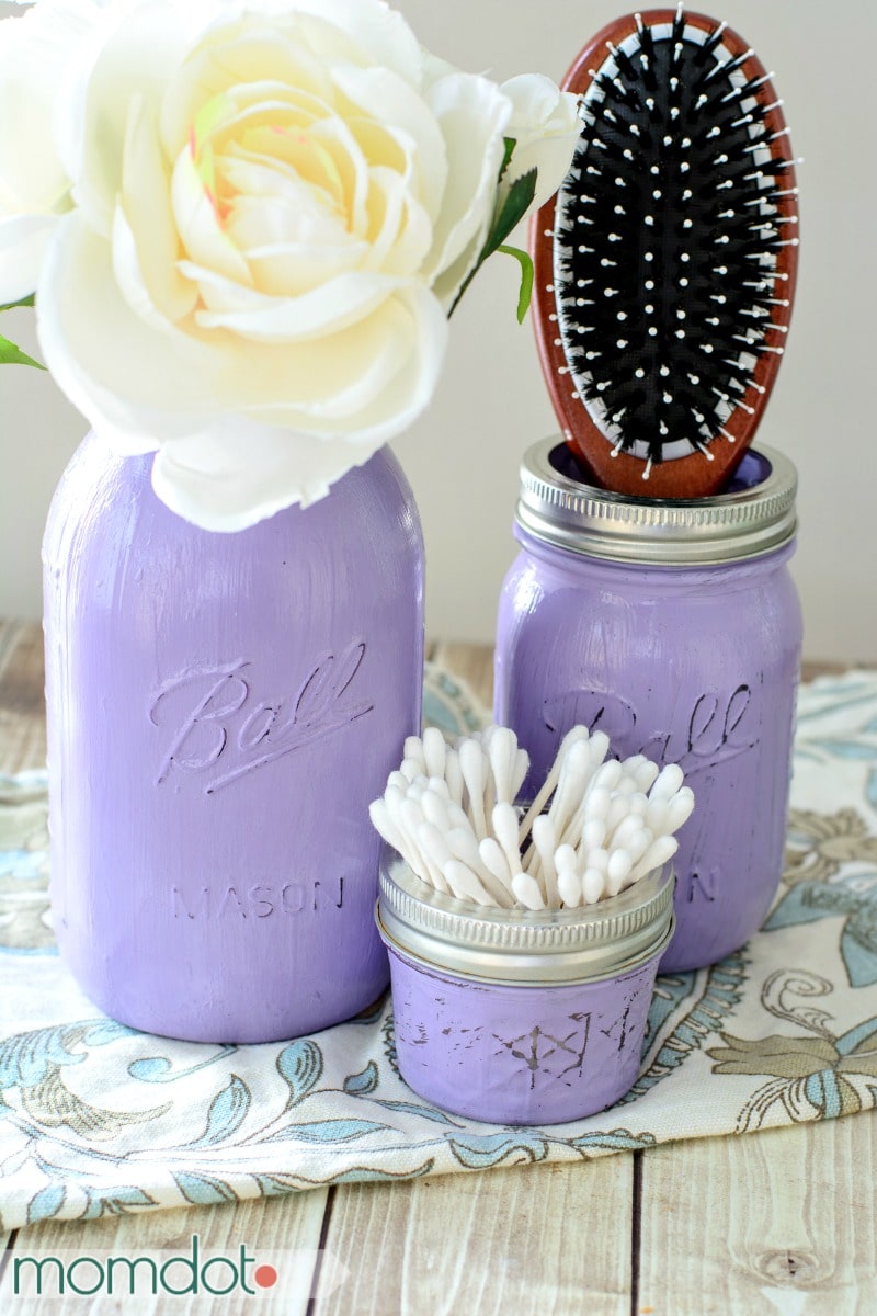 DIY Painted Mason Jar Bathroom Organizer