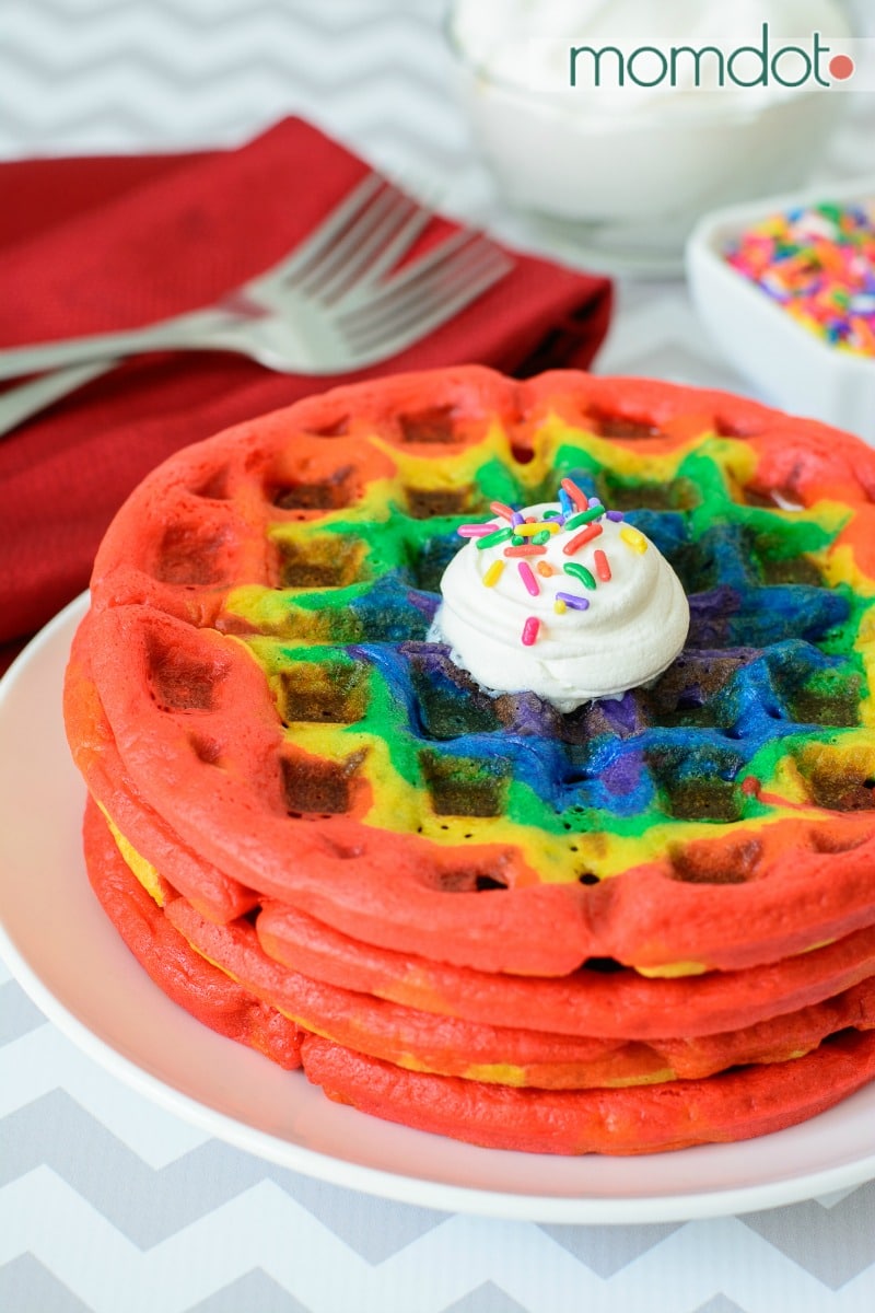 Rainbow Waffles: How to make rainbow waffles for a totally fun morning surprise, birthday or holiday! The kids will LOVE this! 