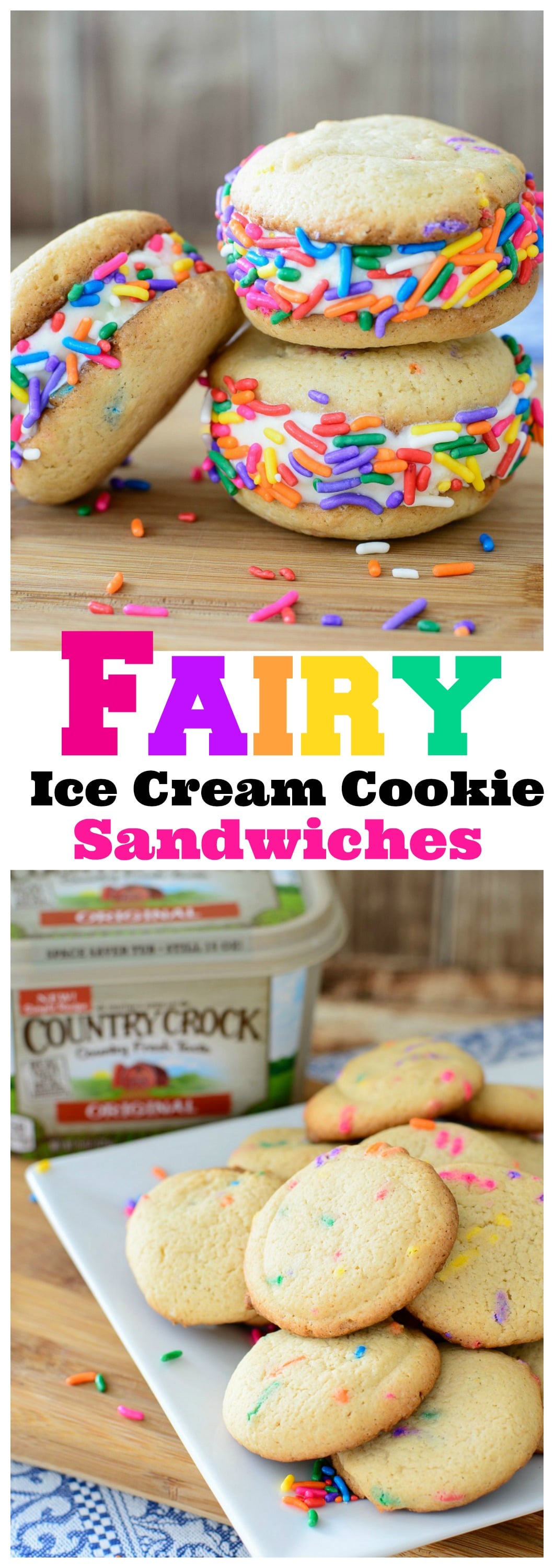 Fairy Ice Cream Cookie Sandwiches - homemade sugar cookies with sprinkles stuffed with ice cream make for fun Fairy Cookies