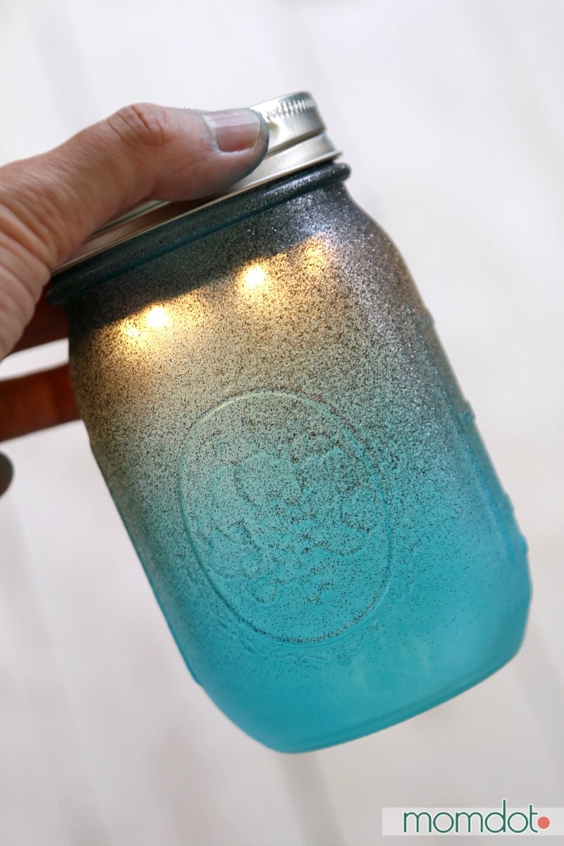 Mason Jar Night light DIY, How to seaglass your mason jar and then turn it into a night light (nope, not a candle OR paint!) that glows all night long - totally awesome, you are going to want to make TONS of these for a mason jar wedding, childs room, or outdoor lantern for dinner