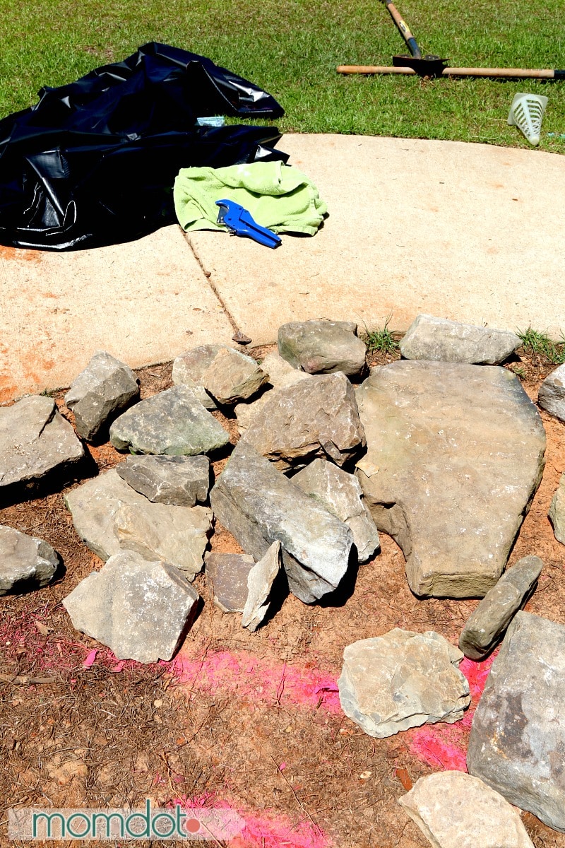 rocks for a new waterfall and pond DIY installation