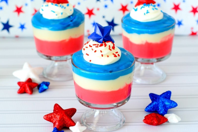 Star Spangled Pudding Parfaits- 4th of July Treat, perfect to celebrate all summer long with this red, white, and blue stunning dessert recipe