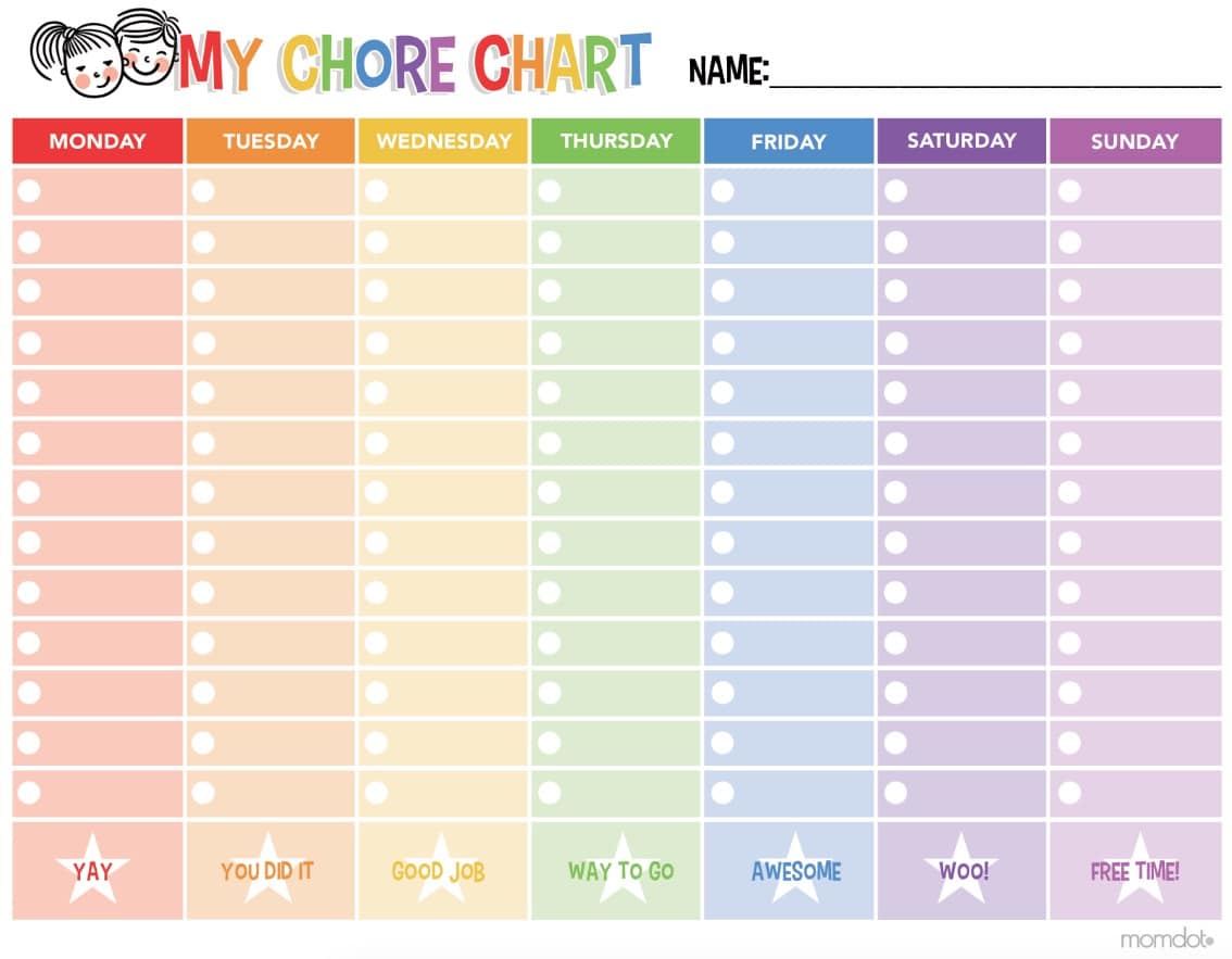 CHORE CHART: Free Printable chore chart to get your kids on track all summer long with personal responsibility, goals and independence. FREEBIE! Great download to laminate and use over and over again