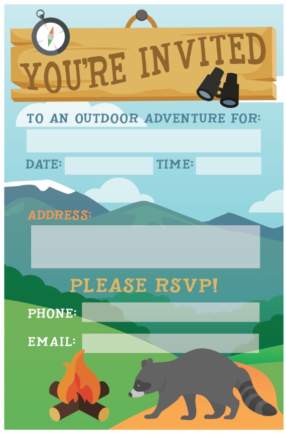 Camping Birthday Party Invite (or any Party Invite) FREE PRINTABLE, plus more free camping printables