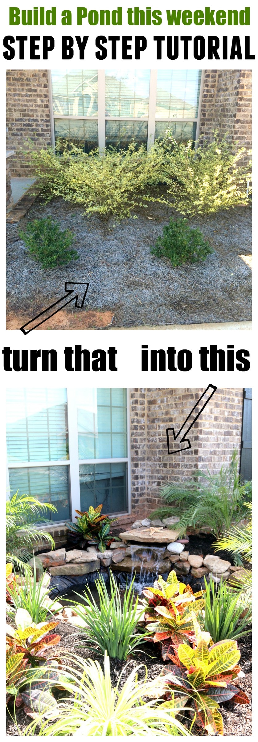 How to Build a Pond and Waterfall - perfect for your Front Yard Garden. Step by Step Pond Tutorial to make it easy, everything to purchase, mistakes to avoid and more!