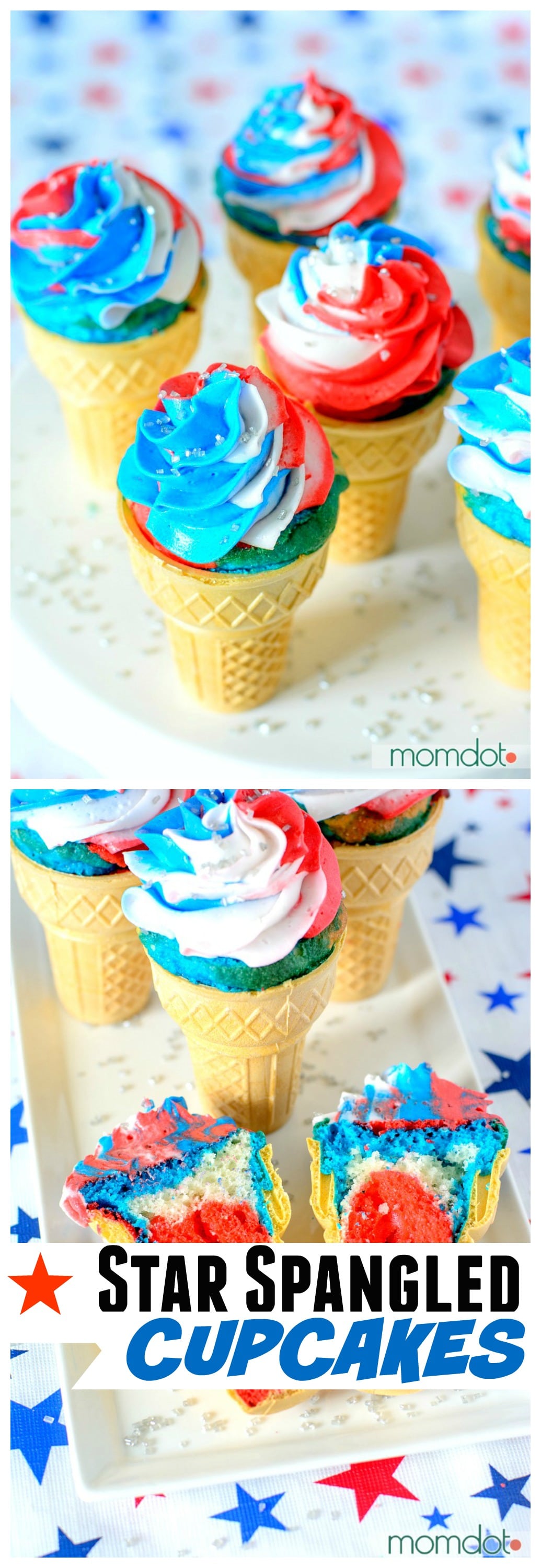 Star Spangled Cupcake Cones; Cupcakes perfect for a Patriotic Party and so easy to look Spectacular!